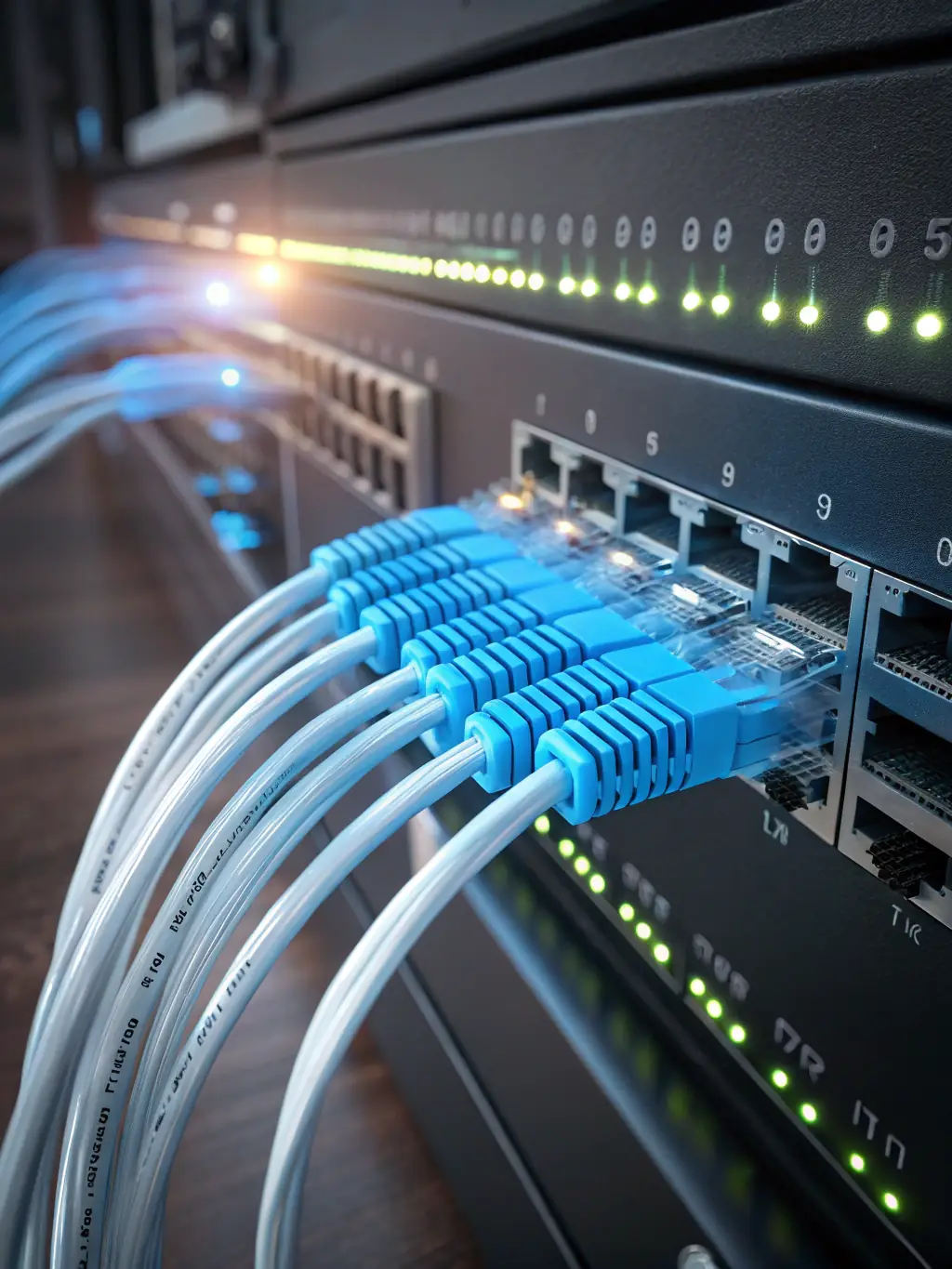 A picture of a fiber optic cable and a high-tech server room, representing RDVCalls' Internet Connectivity Solutions.